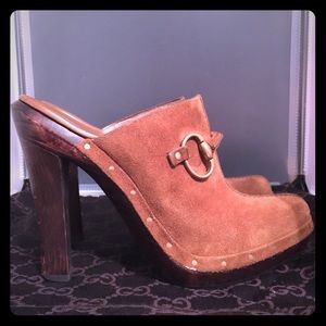 Authentic Gucci Cognac Suede Platform Clogs